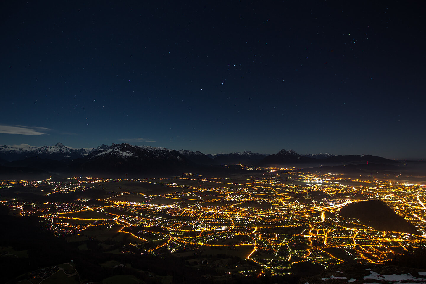 Salzburg bei Nacht vom Gaisberg